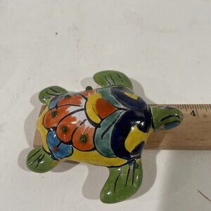 TALAVERA 3.25” Mexican Turtle Hand Made Hand Painted Folk Art Colorful